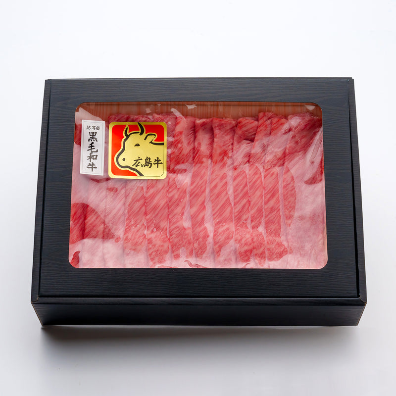 【贈呈用】A5等級 広島牛 赤身ロースすき焼き・しゃぶしゃぶ用 1人前 150g とみやの割下付